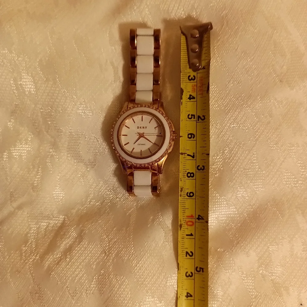 DKNY white and gold tone ceramic women's watch